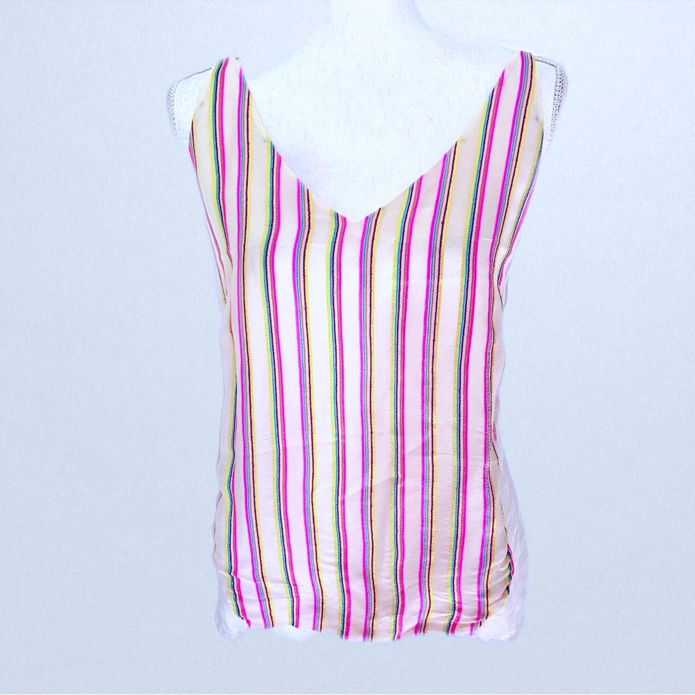 J Brand Neon Stripe Camisole Tank Top Medium Pink Yellow White Adjustable Straps